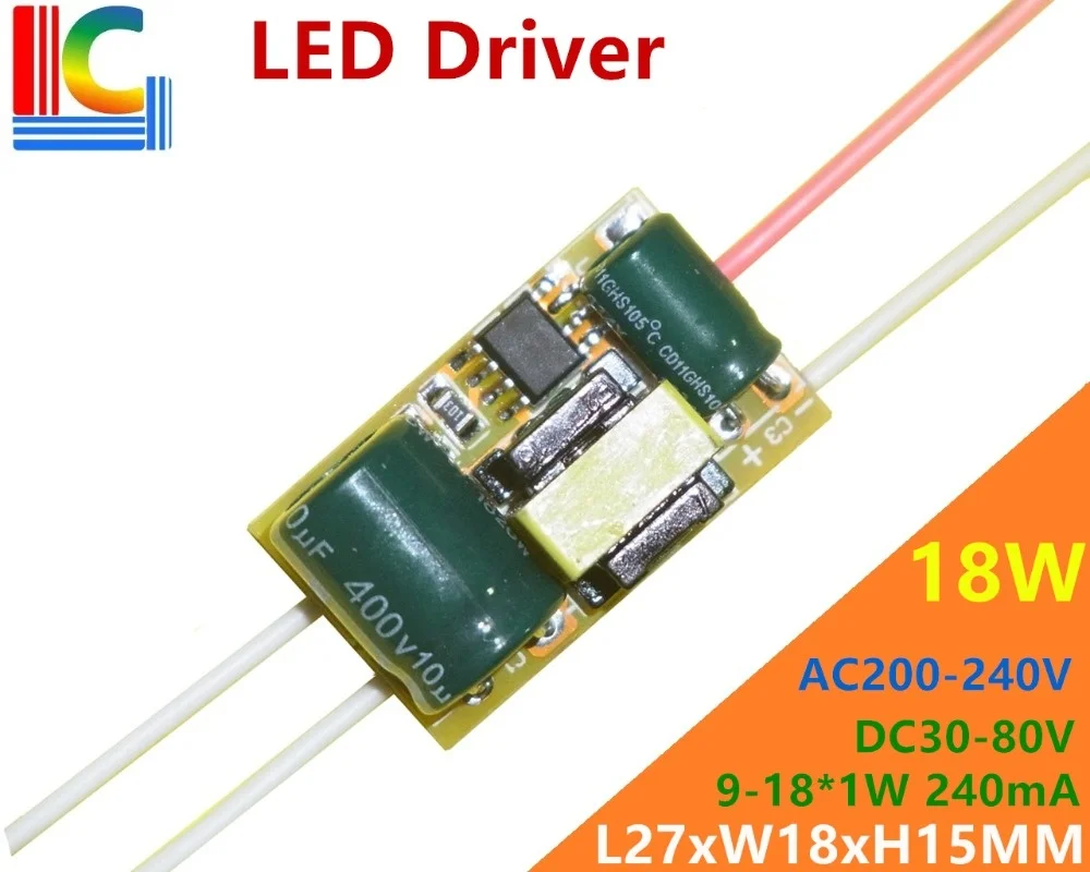 

AC 100V to 240V 9W 10W 11W 12W 15W 18W Lighting Transformer DC 30V - 80V LED Tube Driver Output 240mA T8 Lamp head Power Supply