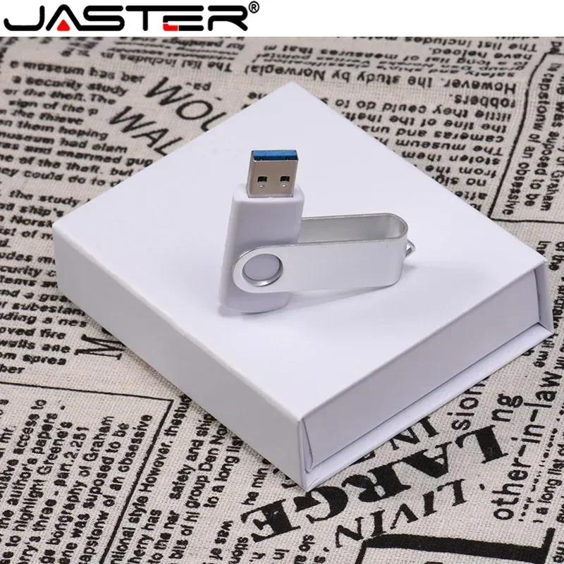 JASTER USB Flash Drive gratis LOGO khusus hitam putih, OTG putar dengan kotak USB 2.0 8GB 16GB 32GB 64GB hadiah bisnis