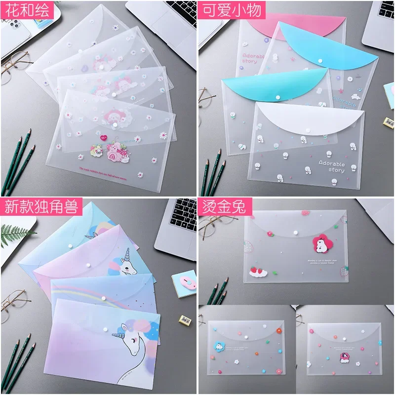 Cartoon Buckle File Bag Transparent Waterproof Large Capacity Folder Storage Bag Pp Student Information Bag Folder