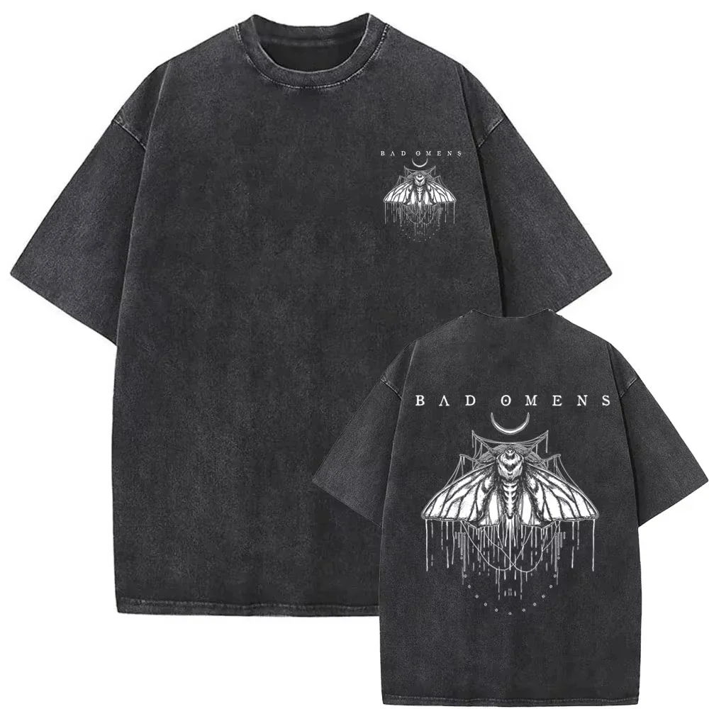Washed Vintage Rock Band Bad Omens Find Peace Graphic T Shirt Men Women Casual Cotton T-shirts Men's Gothic Oversized Streetwear