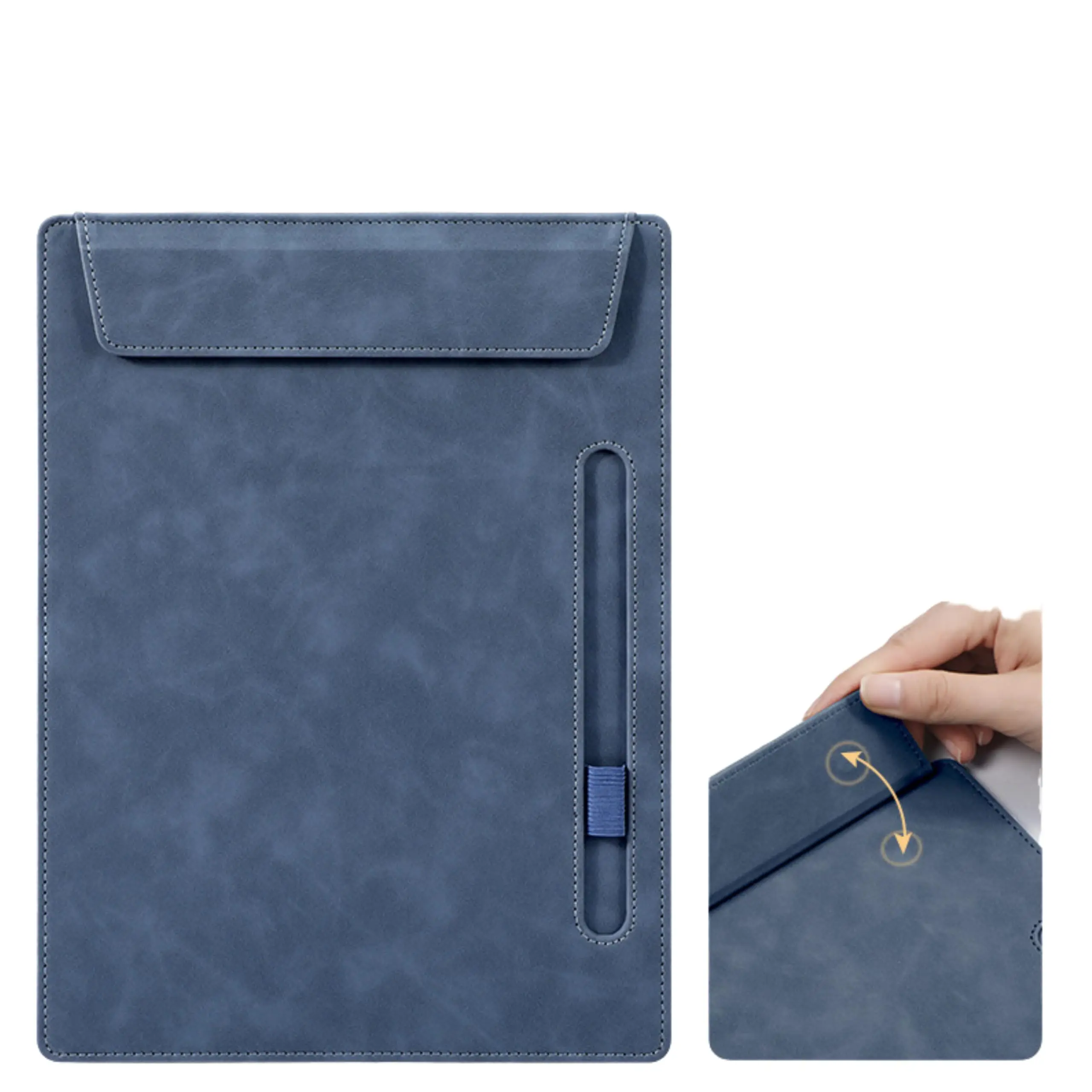 

PU Leather A4 Clipboard with Pen Slot, Foldable Writing Pad, Document Holder for Office School
