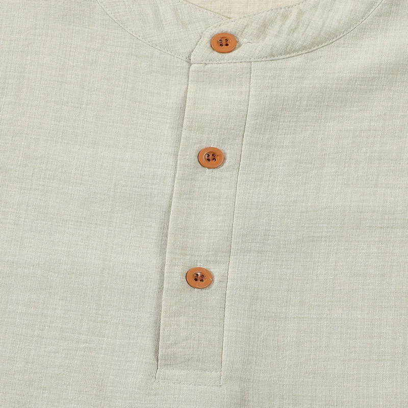Conjunto de camisa Henley y pantalones cortos para hombre, con apariencia de lino y poliéster, cuello alto, con botones, informal, transpirable, para verano y playa, conjunto de 2 piezas.