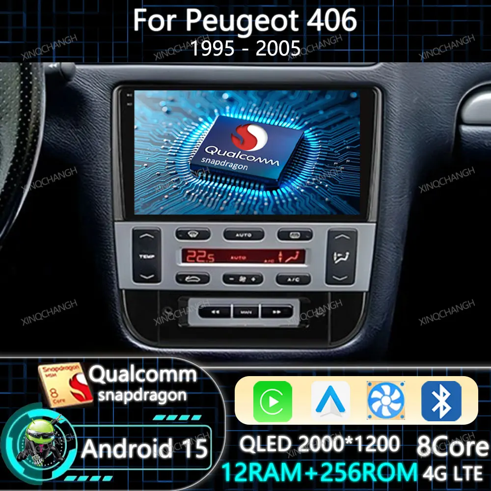 

Автомагнитола Android 15 с Carplay и Auto для Peugeot 406 (1995-2005) с GPS-навигацией Qualcomm, 4G LTE, 5G Wi-Fi, QLED-экраном, Bluetooth, 2DIN