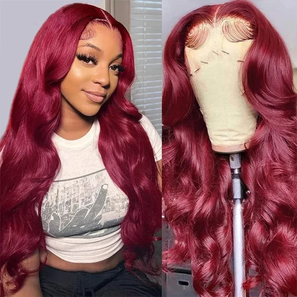 Mstoxic 99j Colored HD Transparent Frontal Wig Burgundy body wave 13x4 Lace Front Human Hair Wigs For Women