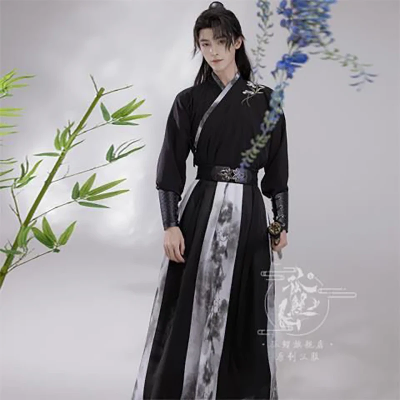 플러스 사이즈 3XL Hanfu 남자 고대 중국 Hanfu 세트 남성 코스프레 의상 여름 파티 Hanfu Black Outfit For Men Large Size 2XL XL