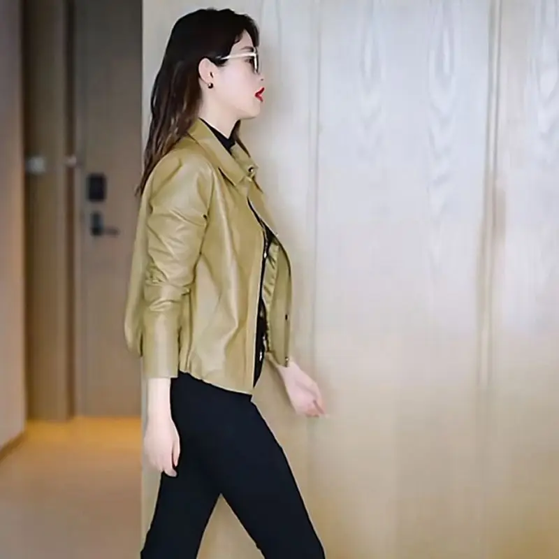 Primavera otoño mujer talla grande 4XL ropa de cuero prendas de vestir señoras moda abrigo corto correo chaqueta de cuero suelta femenina