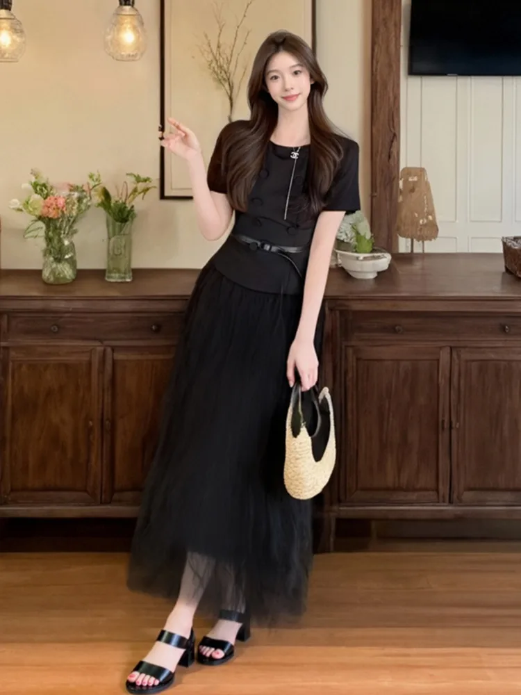 

High Quality Korean Office Lady 2 Piece Set Women Fashion Simple Blazer Top + Long Skirt Two Piece Outfit Conjuntos Femininos