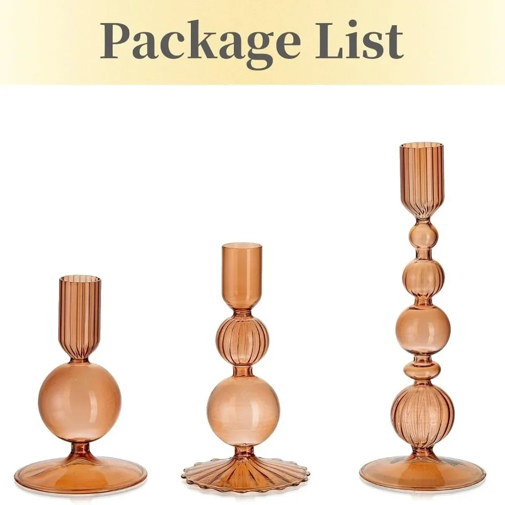 NONE 3 Stück Kerzenhalter aus Glas, konische Kerzenhalter aus Glas, grooviger, gewellter, eleganter Kerzenständer für die Party-Dekoration zu Hause 9