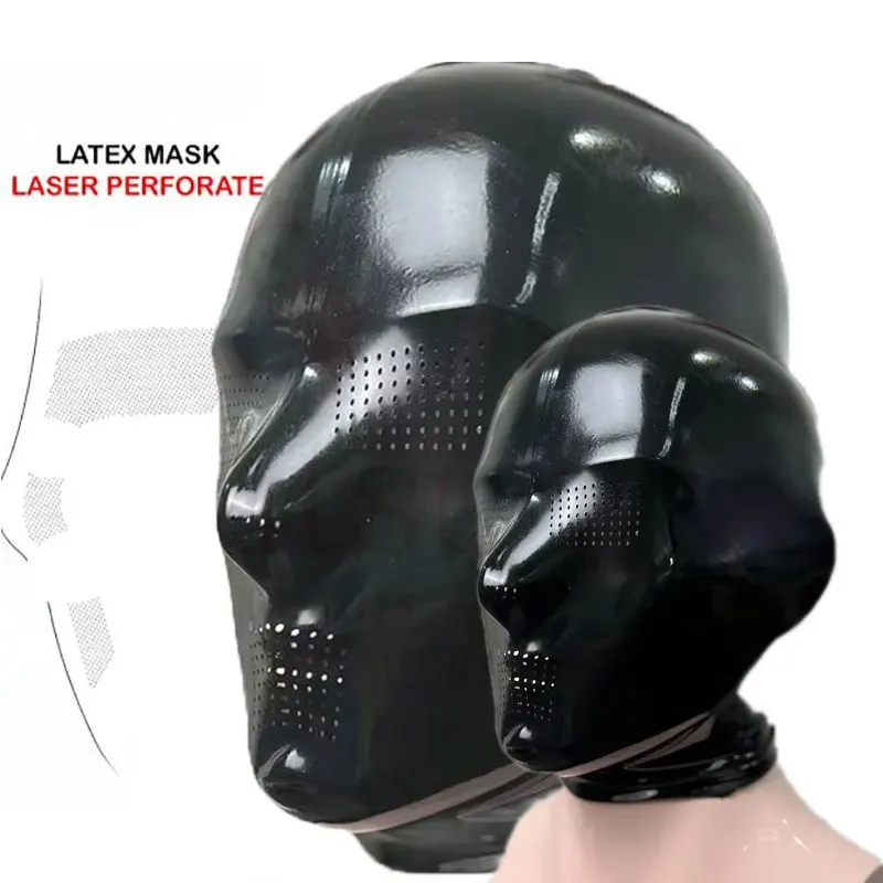 

latex fetish hood for men and women Handmade rubber tight microporous mask hood Eyes nostrils and mouth with small pores
