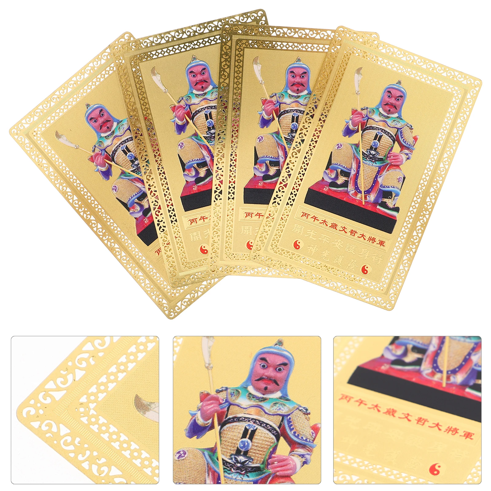 

4 Pcs Tai Sui Card Amulet for Luck Feng Shui Blessing Chinese Charm Copper Gold
