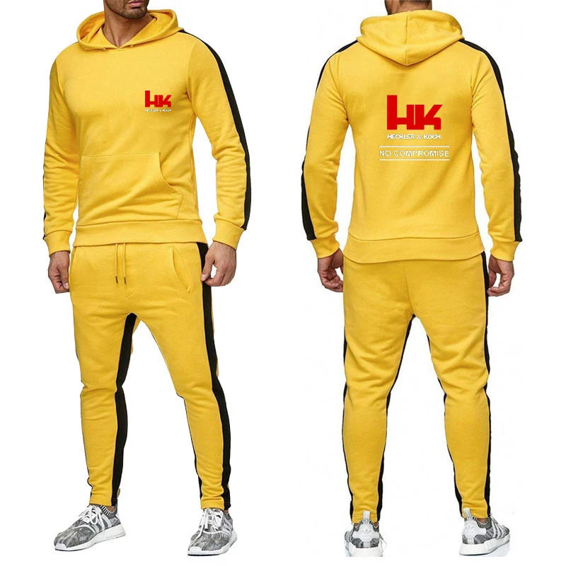 Mens Hk Heckler Koch No Compromise Solid Color Tracksuit Hooded Sweatshirts Jogger Pants High Quality Casual Sports Hoodie Suit