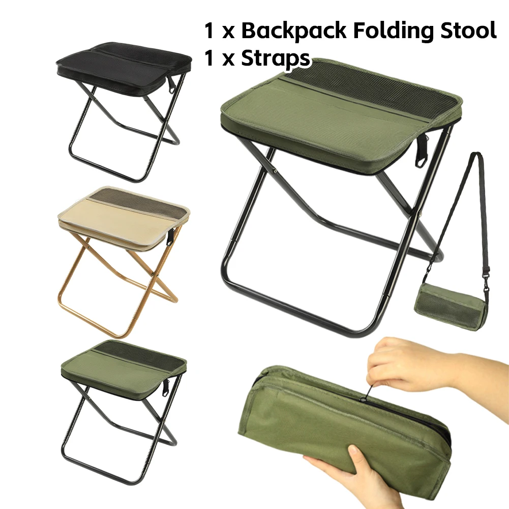 Tragbarer Angelhocker für den Außenbereich mit Netztasche, Reißverschlusstasche, Klappstuhl, verschleißfest, für Picknick, Gartenarbeit, Grillen, Wandern