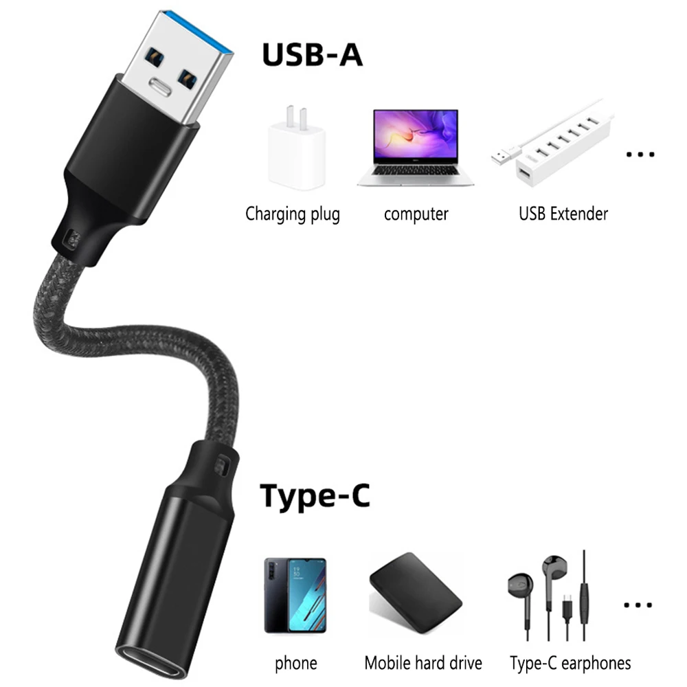 USB to Type C Cable Converter OTG USB Adapter Male Type A To Female Type C 10Gbps For U Disk Hard Drive Laptop Phone Carplay