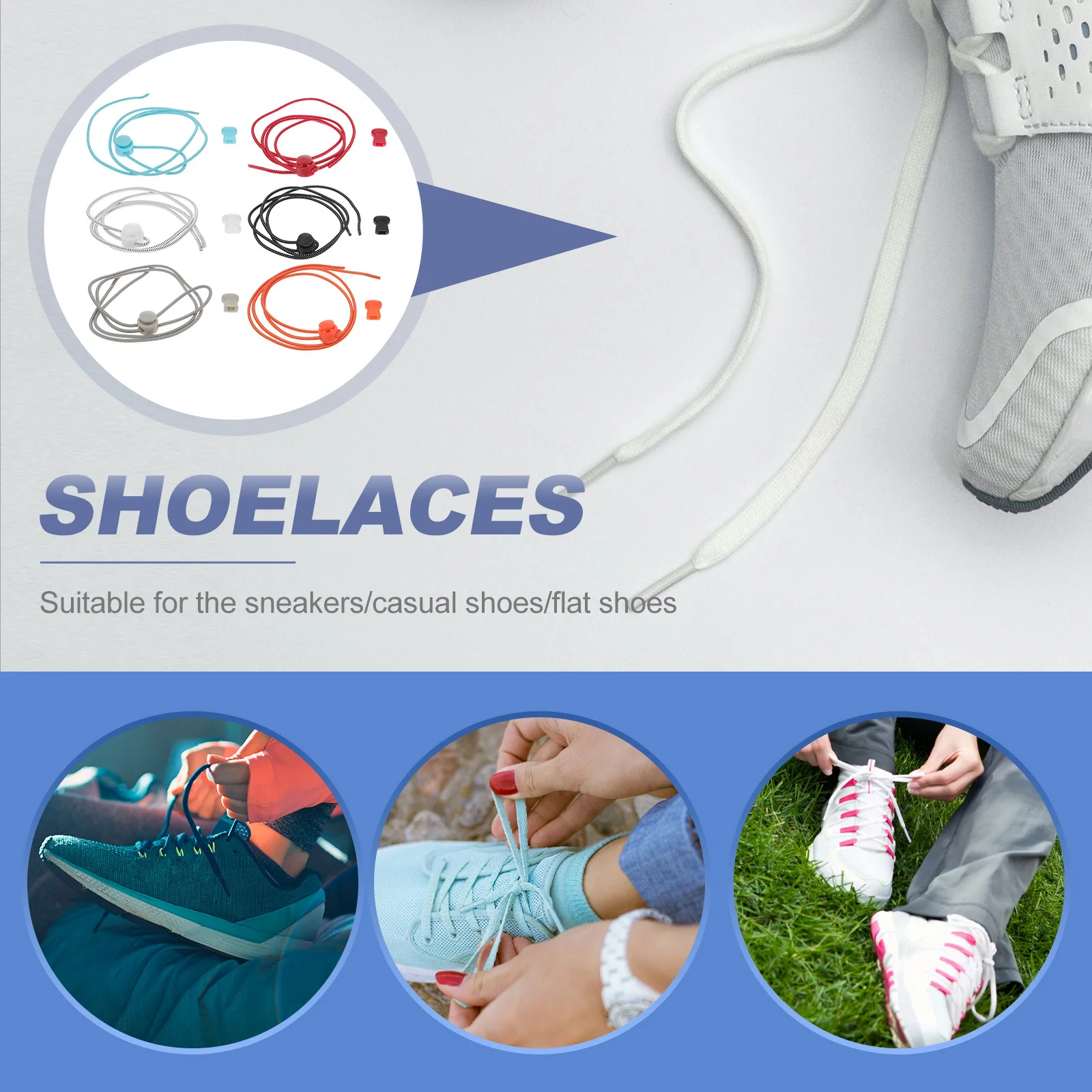 

6Pairs Lazy Shoelaces Elastic Snug Support for All Ages Runners Seniors Kids Easy Install Stretchy Accessories