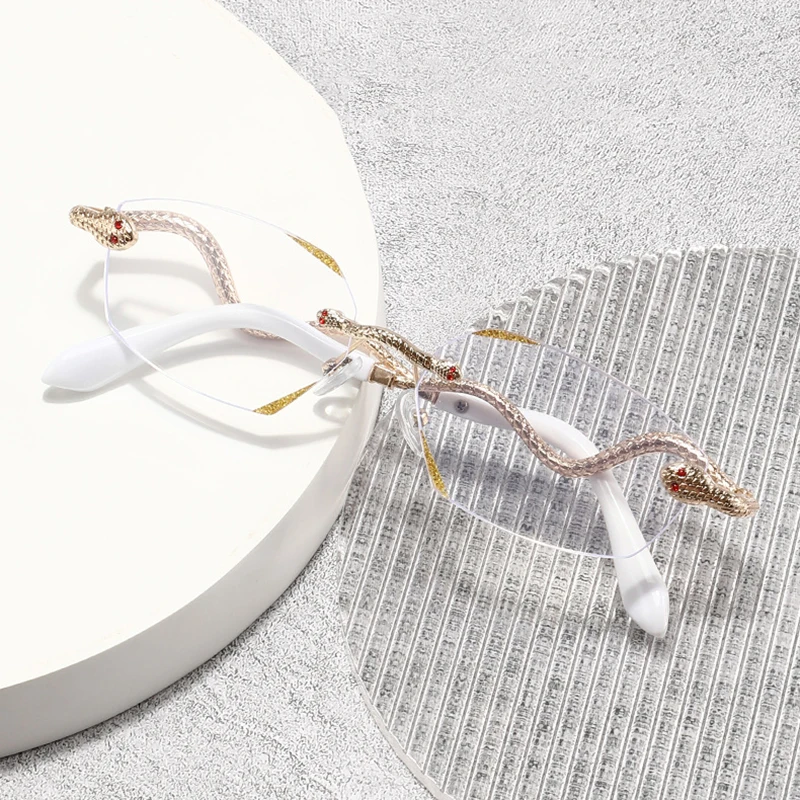 Fashion Women Rimless Snake Legs Blue Light Blocking Reading Glasses Magnifier Female Hyperopia Spectacles Computer Protective