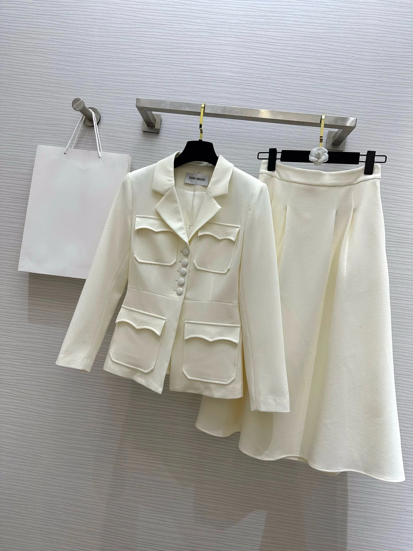 

EVACANDIS Women Spring New England Style Blazer Coat and Midi Skirt Sets Elegant Chic Solid Vintage Office Lady Luxury Clothes