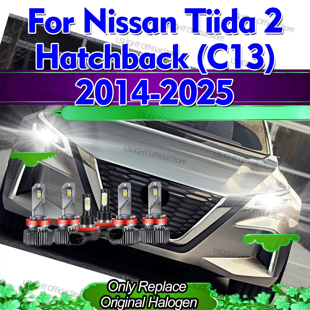 2/6x LED Headlamps 6000K Fog Bulbs For Nissan Tiida 2 Hatchback (C13) 2014 2015 2016 2017 2018 2019 2020-2025 Car Headlight 200W
