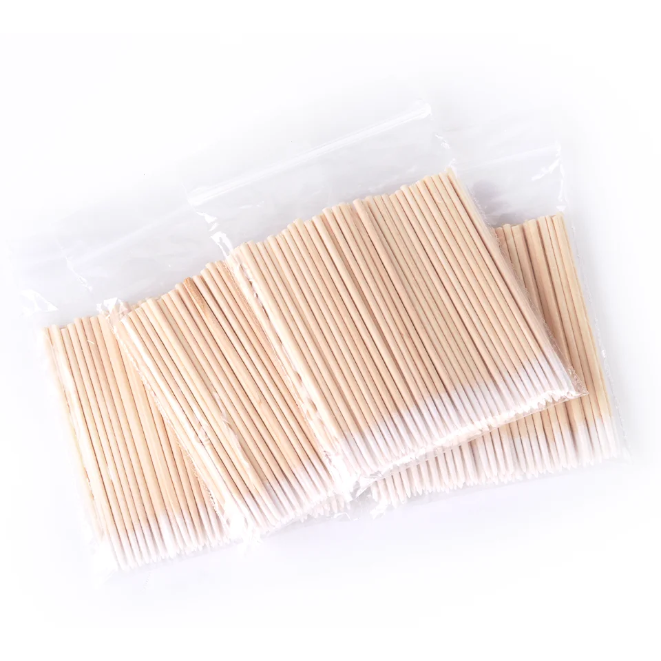 500 Stuks Nagels Hout Wattenstaafje Schoon Sticks Knoppen Tip Houten Katoenen Hoofd Manicure Detail Corrector Nagellak Remover Art gereedschap