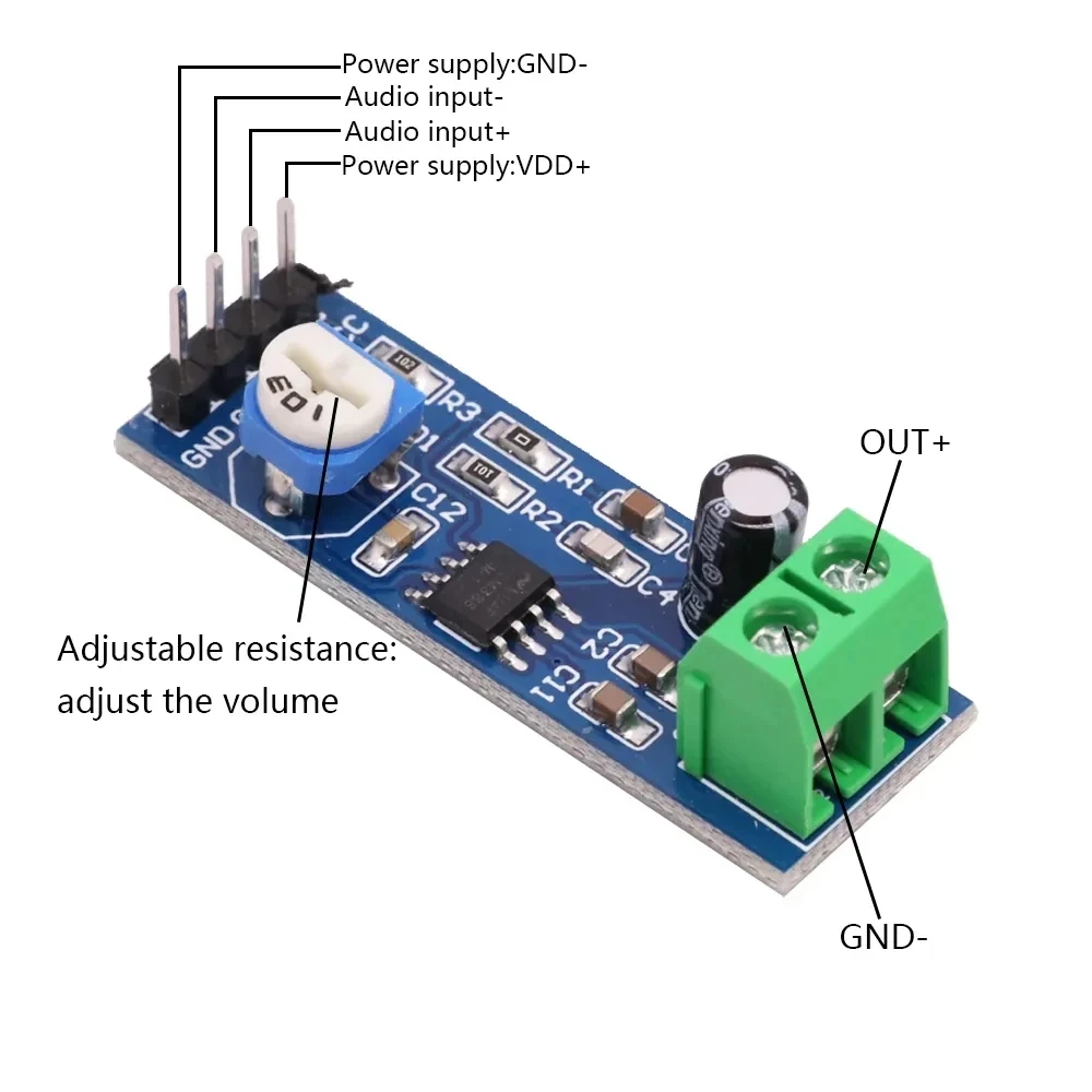 LM386 Audio Power Amplifier Module 200 Times Gain Amplifier Board Mono Power Amplifier 5V-12V Input DIY