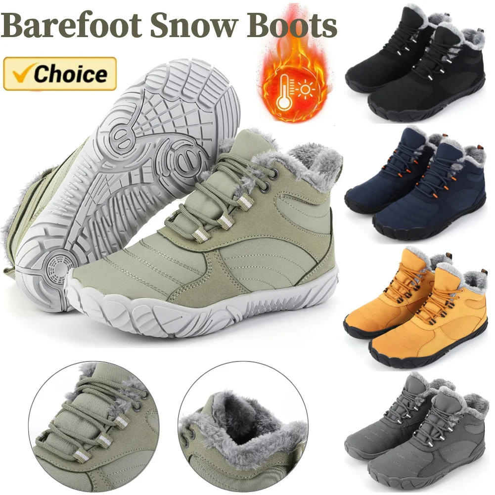 Winter Plush Boots Wide Toe Box Barefoot Shoes Non Slip Outdoor Trekking Shoes Waterproof Desert Combat Boots for Men Women