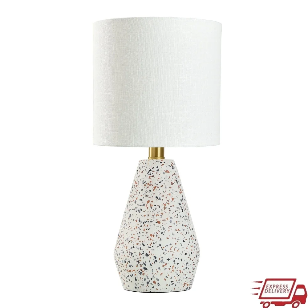 

Terrazzo Table Lamp Unique Design White Drum Shade Easy On Off Switch Stylish Home Decor 16.75 Inch Height Perfect Bedroom