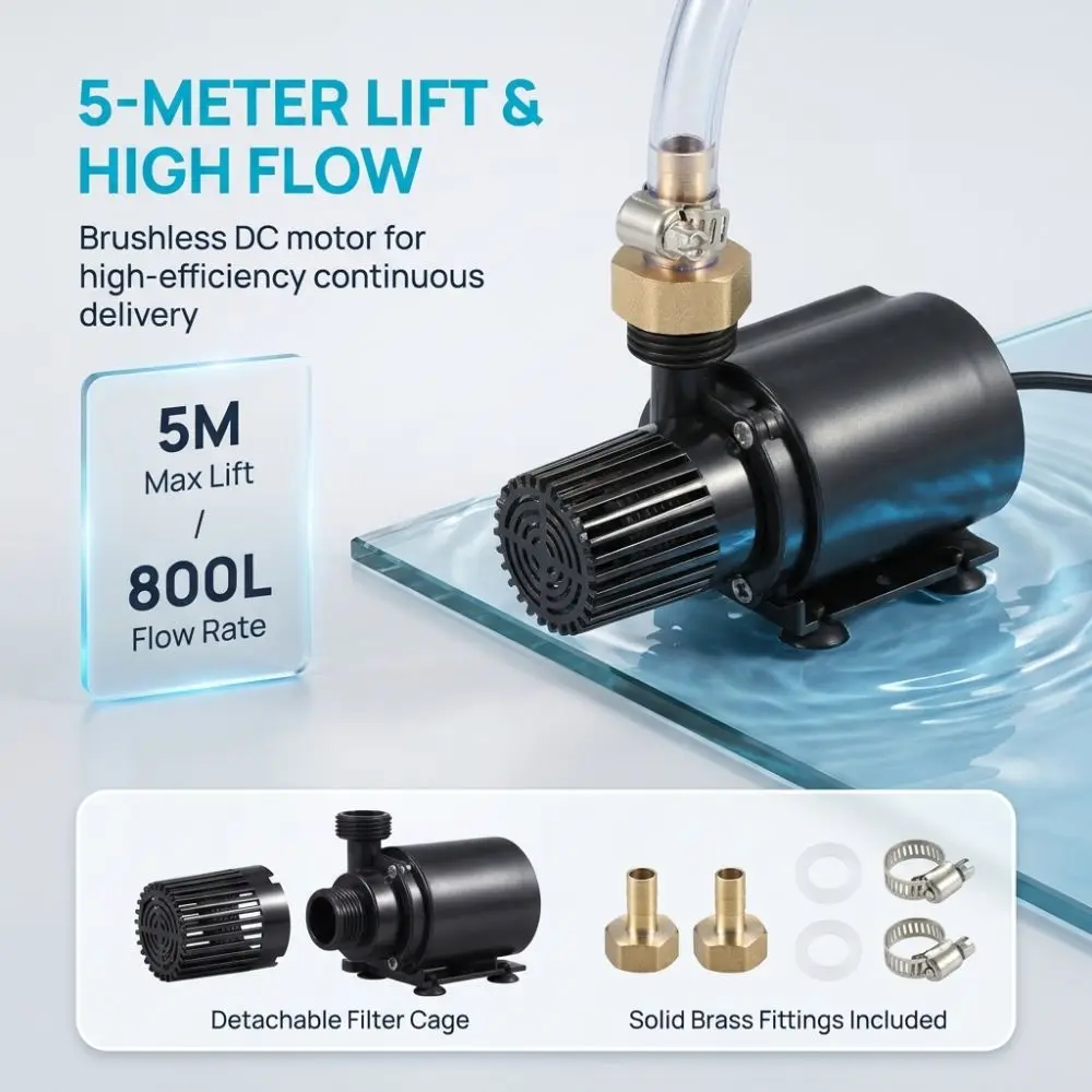 Durable Black Submersible Water Pump Plastic Low Noise DC Water Pump Stable Install High Performance Fountain Pump