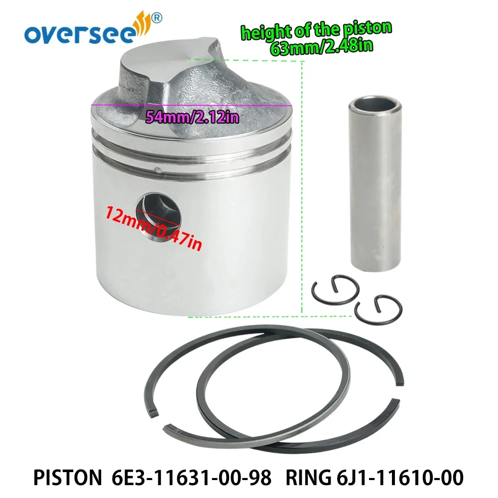 6E3-11631 Piston Set STD For Yamaha 5HP 2T Outboard Motor Parts Powertec Seapro 6E3-11631-00-98 54MM