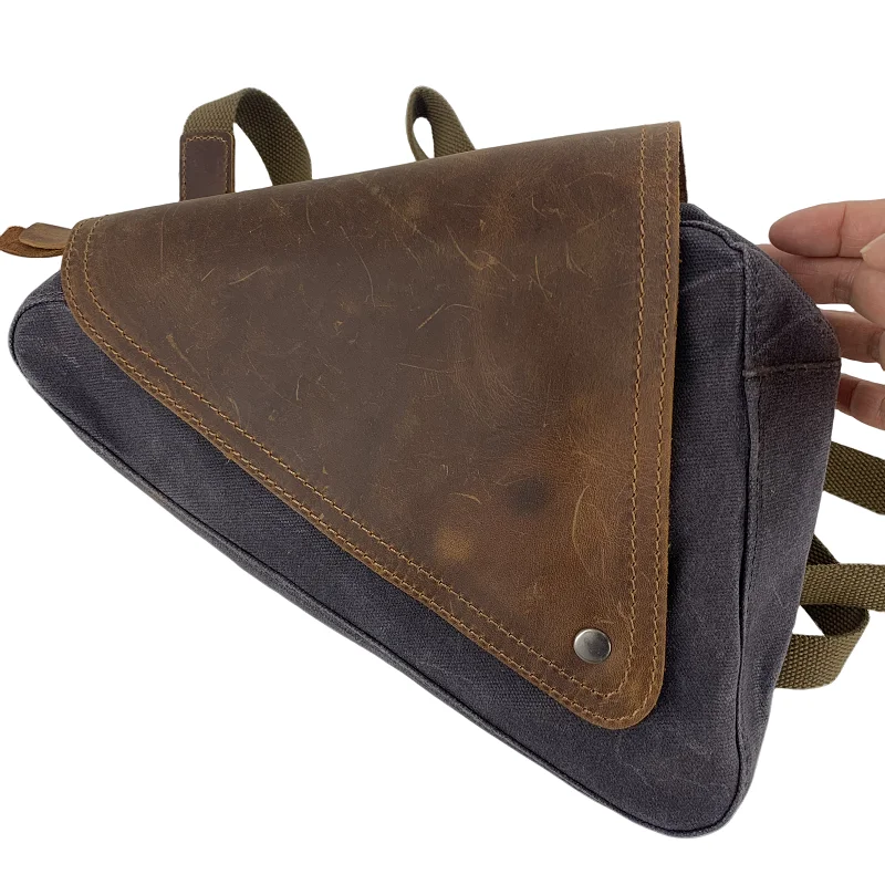 Classic Triangle Design Men's Waxed Canvas Crossbody Bags Vintage Waterproof Daily Travel Trend Small Shoulder Messenger Bag