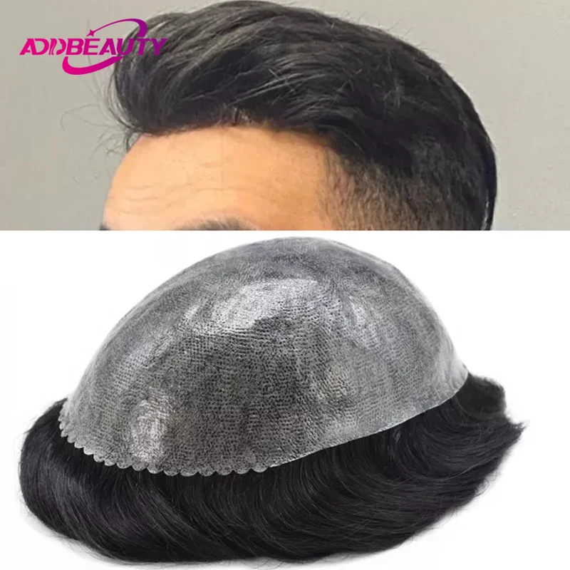 

Iskin Hair Prosthesis Full PU 0.12-0.14cm With Knots Straight Men Toupee Hairpiece Human Hair Wigs Indian Hair System Natural