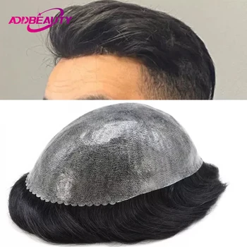 Iskin prótese de cabelo completo pu 0.12-0.14cm com nós em linha reta homens peruca perucas de cabelo humano sistema de cabelo indiano natural