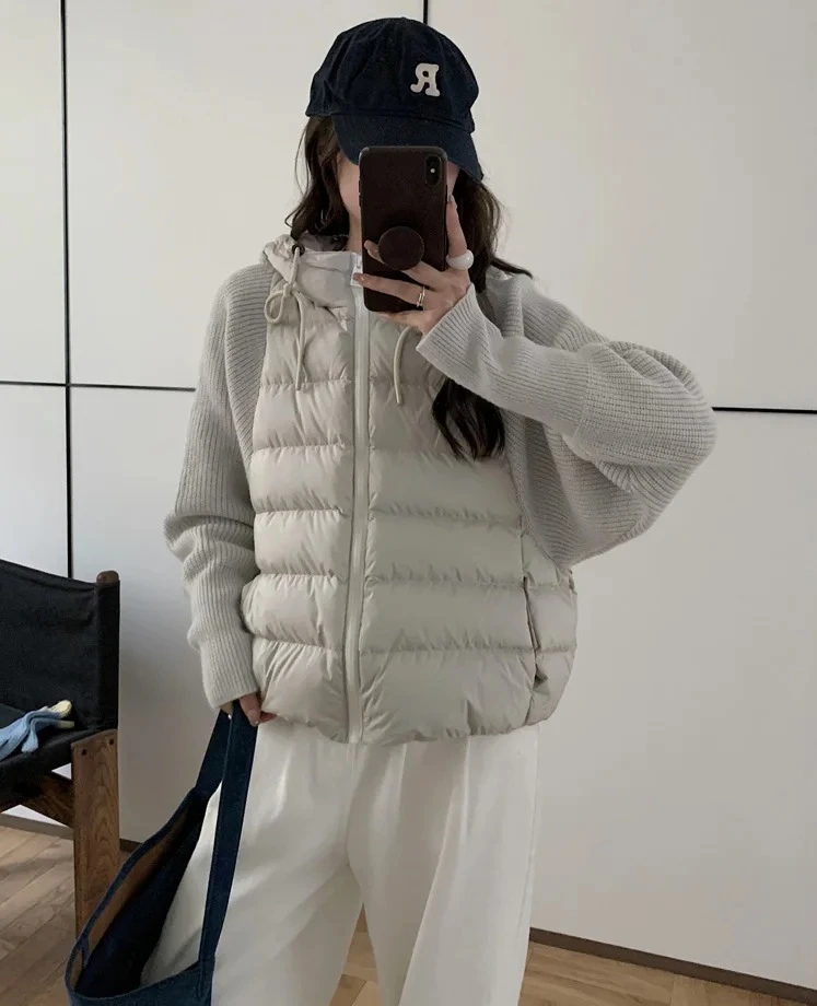 

Lightweight Knitted Sweater Patchwork down Cotton Women's ort Sle Winter New Arrival Small Size Cotton Coat