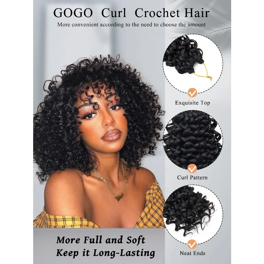 شعر كروشيه قصير مجعد بطول 8 بوصات للنساء ذوات البشرة السمراء مع ضفائر كروشيه صناعية ذات ملمس موجة عميقة للملابس اليومية والرياضة
