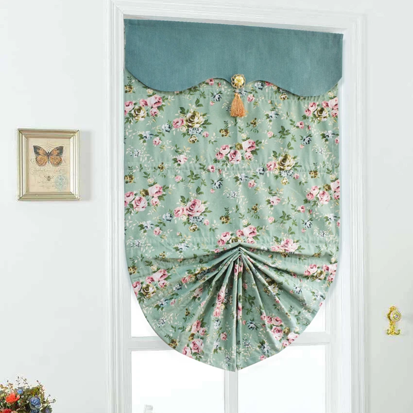 

Pastoral Green Small Flowers Printed Blackout Fan Roman Blinds Customized Window Shades For Living Room Easy To Install