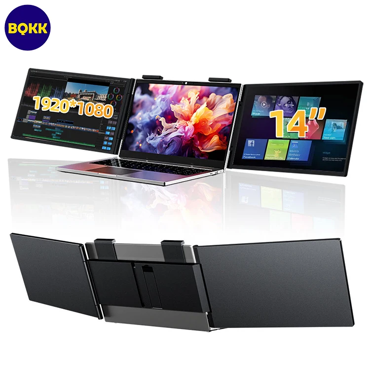 14 Inch Dual Screen Portable Monitor 1080P FHD 2IPS Screen Triple Monitor for Laptop Gaming Office Productivity Screen Extender