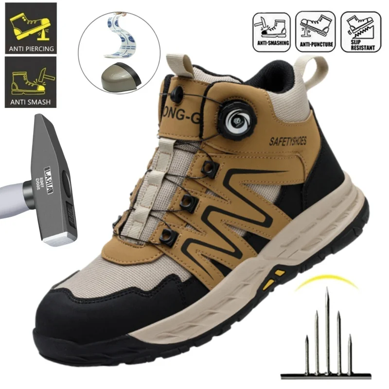Rotating Buckle Men's Safety Shoes, Composite Toe Work Shoes, Puncture Resistant And Wear-Resistant Shoes, Anti Slip Work Boots