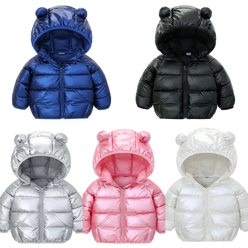 Jacket For Baby Winter Warm Down Coat Boys Girls Hooded Zipper Jacket Children\'s Outdoor Clothes Bright Cotton Jacket