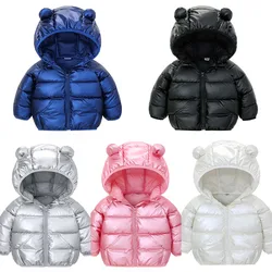 Jacket For Baby Winter Warm Down Coat Boys Girls Hooded Zipper Jacket Children's Outdoor Clothes Bright Cotton Jacket