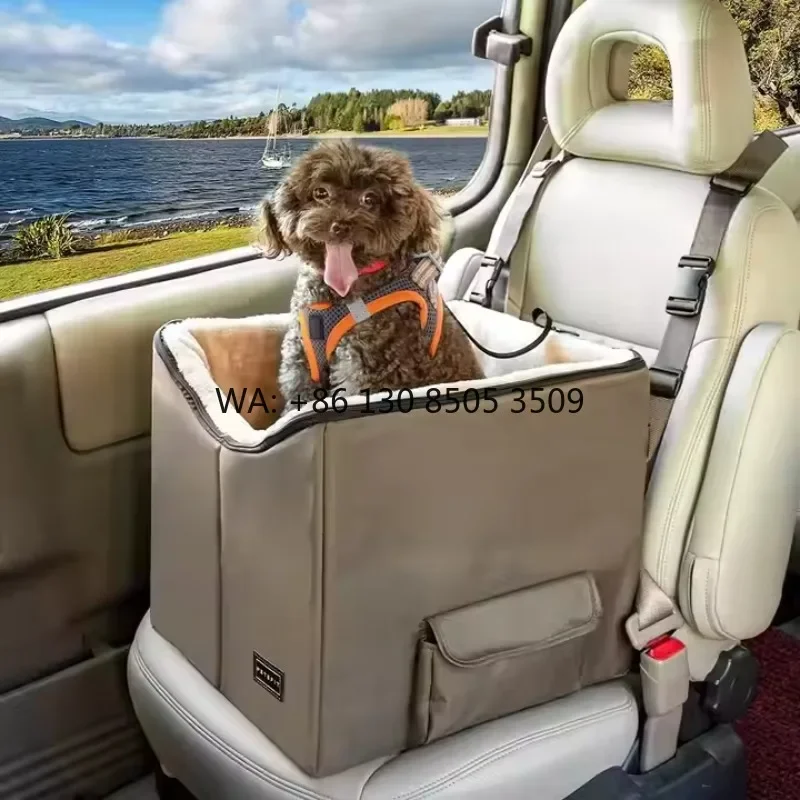 High Quality Modern Rectangular Design Custom Logo Waterproof Feature Luxury Pu Leather Pet Dog Car Seat Booster Bed