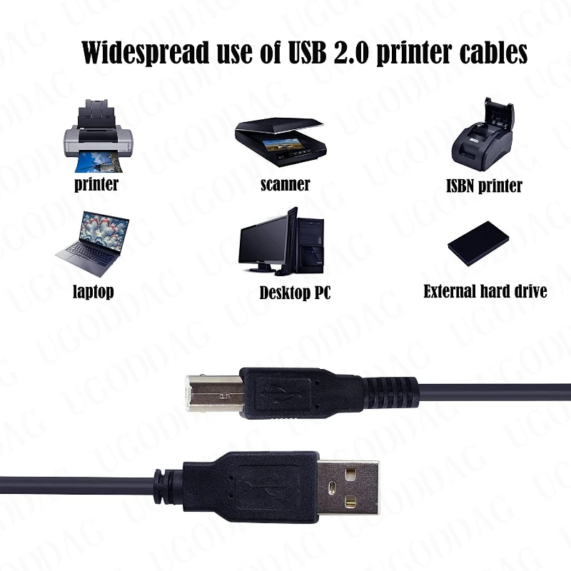 0.5/1/2m USB 2.0 Type A Male to B Male Scanner Cord Cable High Speed for Printer Monitor External Hard Drivers Scanner