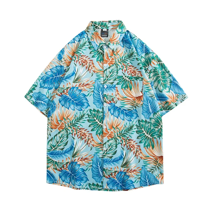 Summer Men's Hawaiian Retro Short Sleeve Flower Shirt Loose Handsome Beach Seaside Vacation Quick Drying Floral Shirt Coat