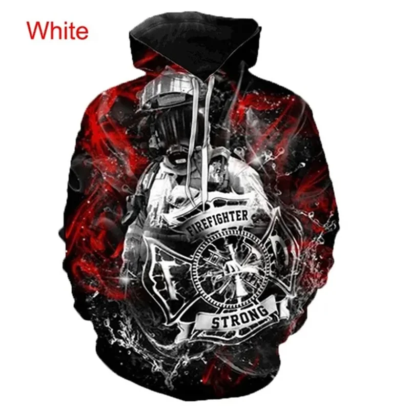 3D Printed Firefighter Fire Extinguishing Print Autumn Sports Pullover Cool Casual Street O-Neck Men's Top 2yk Hoodie Loose Over