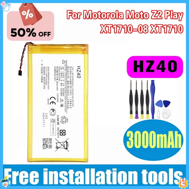 High-Quality Replacement HZ40 3000mAh Battery for Motorola Moto Z2 Play XT1710-08 XT1710 Phone Batteries+Tools