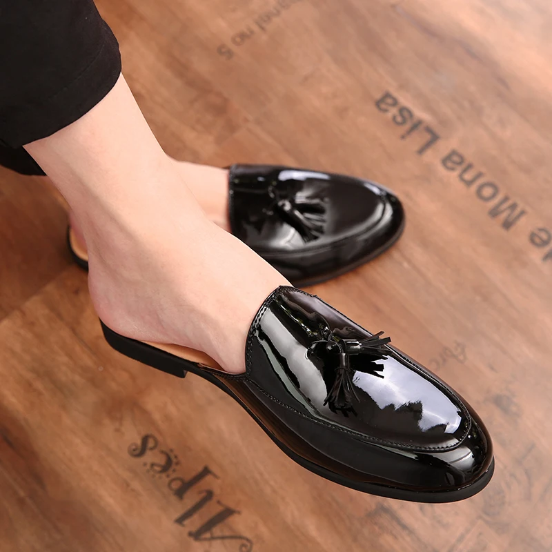 Bowknot Summer Half Shoes For Men Dress Shoes Mules Man Slides Patent Leather Casual Shoes Loafers Slippers Flats Sandals 2023