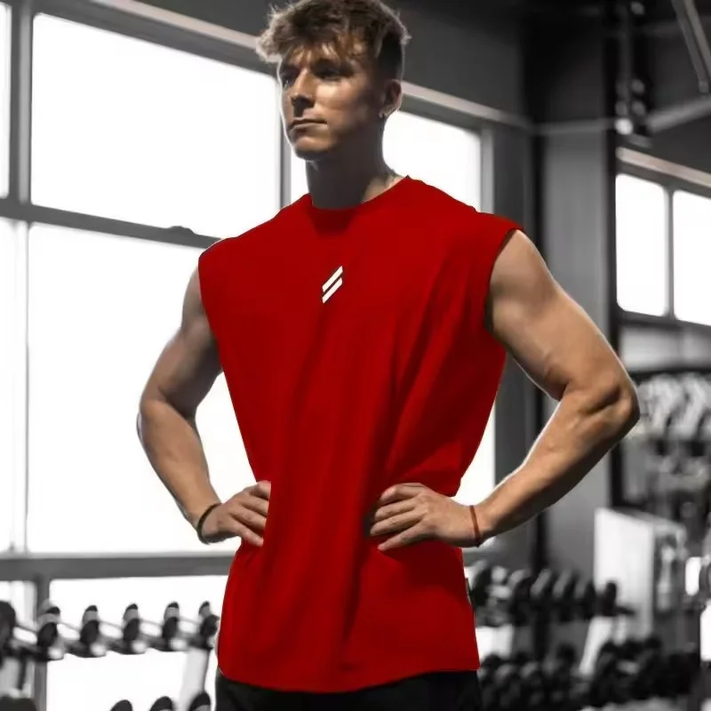 men round collar Sports Tank Top Men's Breathable Loose Mesh Sleeveless pullover quick-dry gym vest male Fitness Training vest