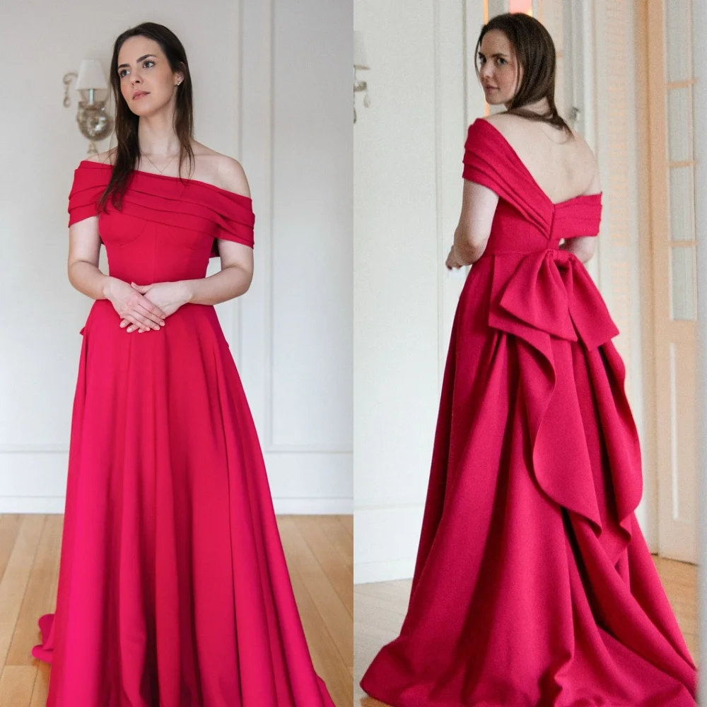 Fashion Jersey Pleat Bow A-line Off-the-shoulder Long Dresses Cocktail Dresses Classic Exquisite Modern Style Pastrol Unisex