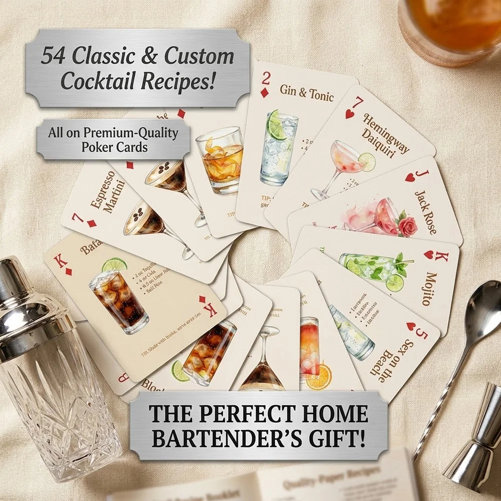 

54 Cocktail Recipe Cards with Storage Box (8.9x 6.0cm),Interactive Game Cards, Perfect for Family Gatherings, Parties, and Gifts