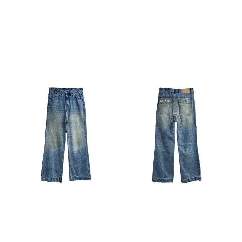 Benuynffy Vintage Low Waist Ripped Distressed Jeans For Women 2026 Autumn New 2000s Streetwear Loose Straight Leg Denim Pants