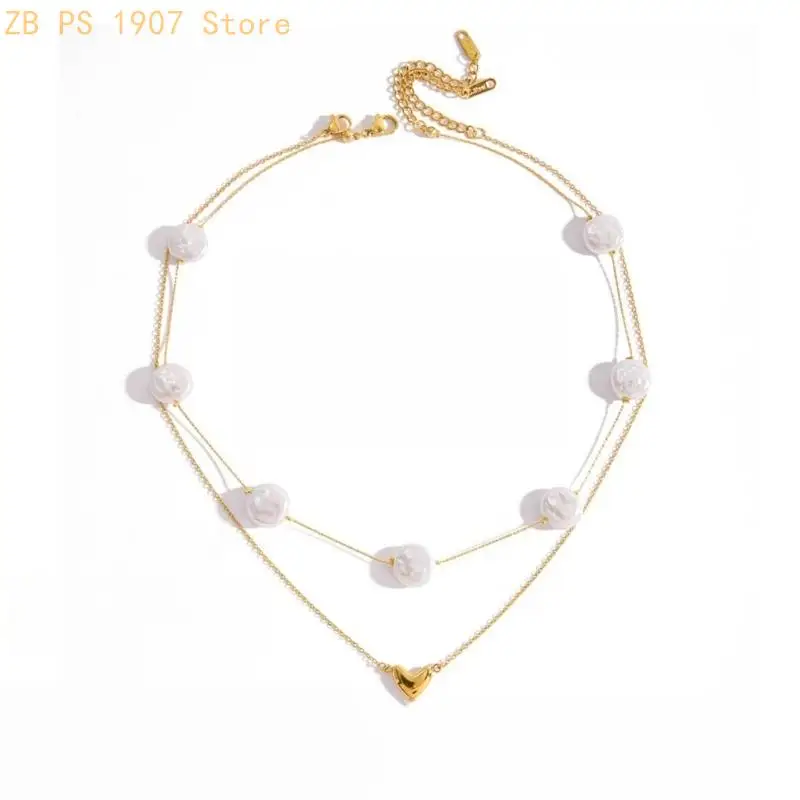 

Layering Faux Pearls Drop Necklace Lightweight Stainless Steel Neck Chain Adjustable Design Evening Party Jewelry 55KA