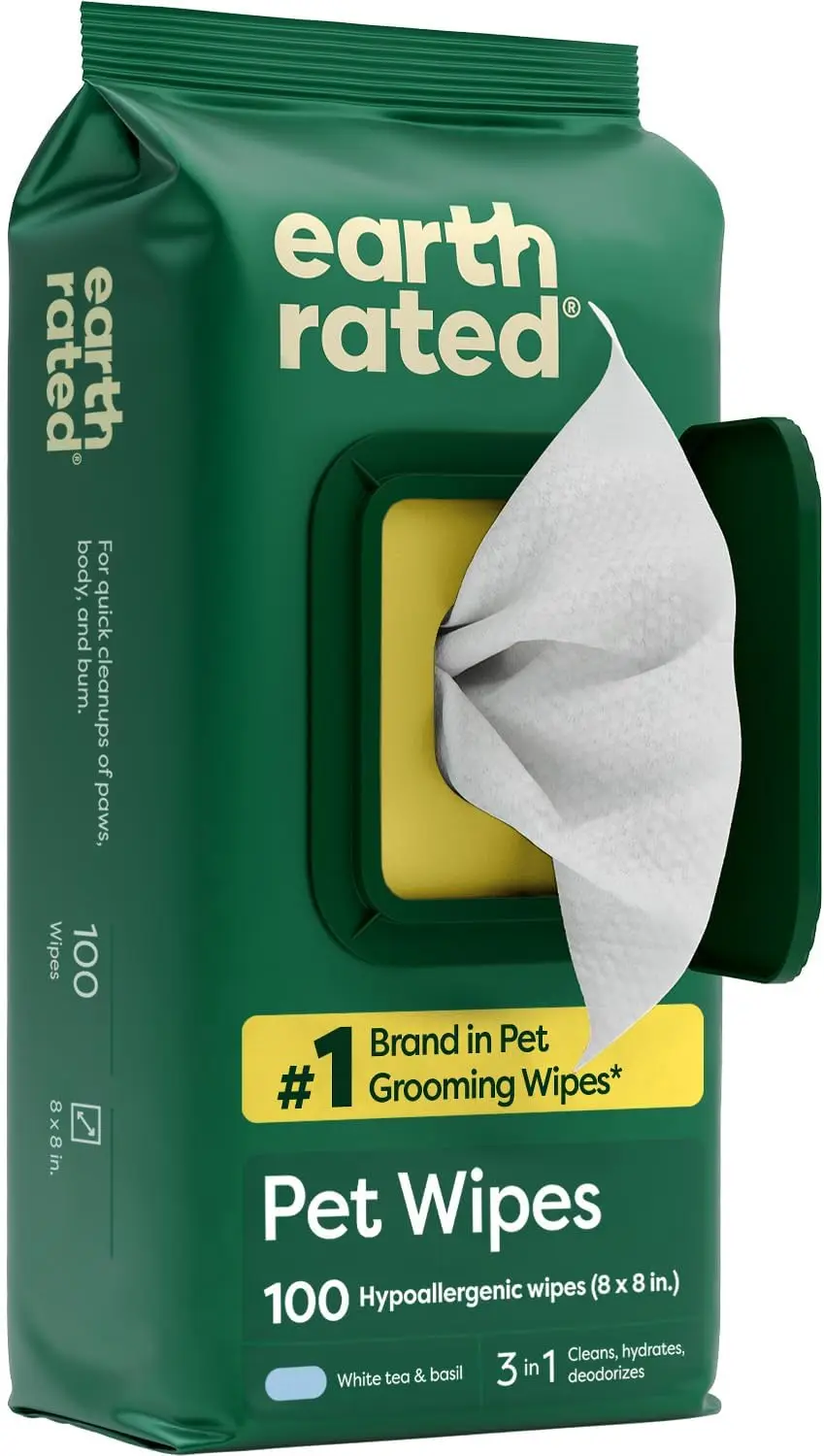 

Hypoallergenic Pet Wipes for Dogs and Cats 3 in 1 Cleaning Deodorizing Hydrating Paws Body Butt 100 Count
