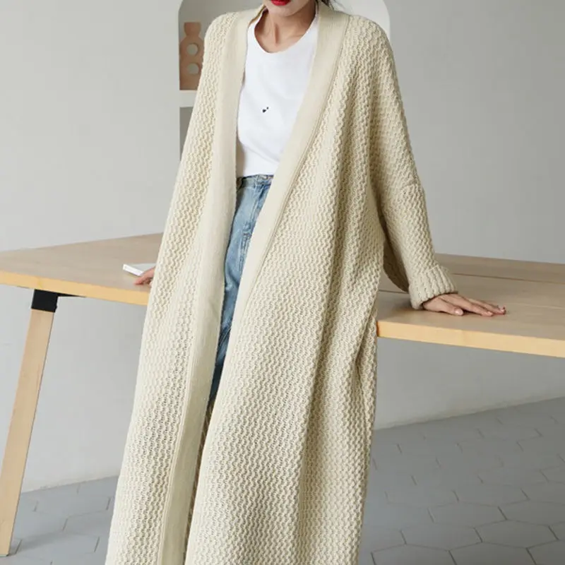 New Oversized 100KG Knit Hollowed Out Cardigan Elegant Vintage Coats Korean Fashion Sweaters Casual Mujer Outerwear Knitwear Top